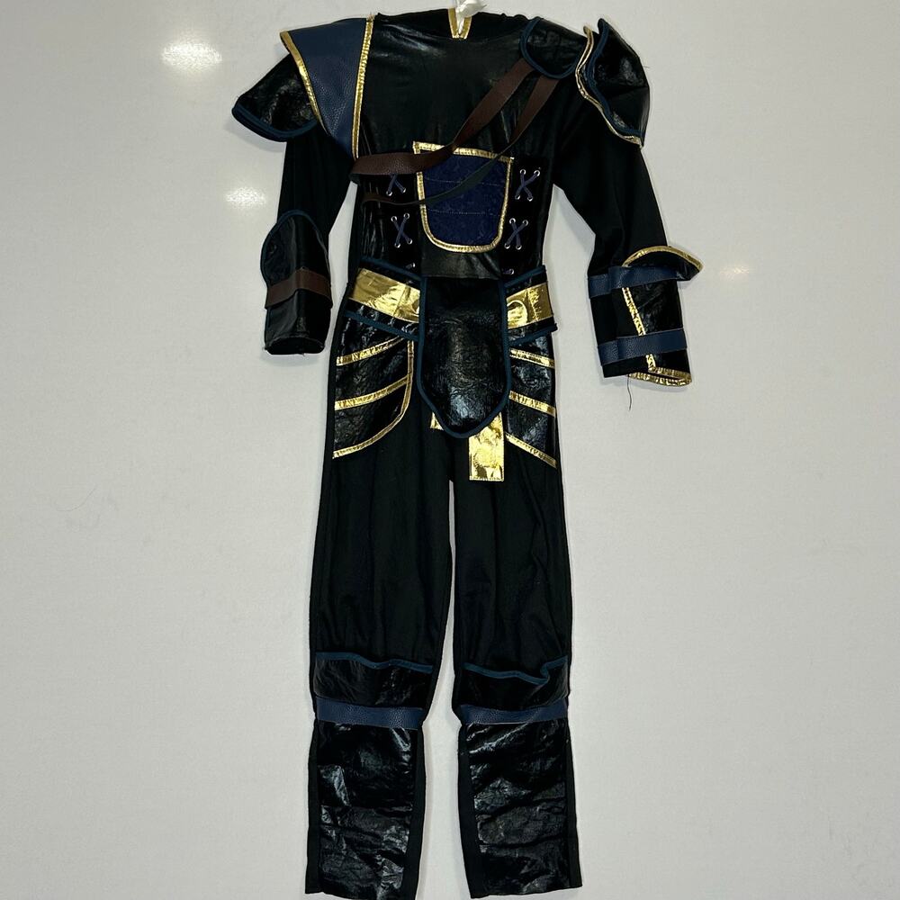 Kids Ninja Warrior Costume Black Blue Gold Armor Jumpsuit Hood Mask Halloween